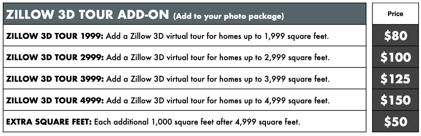Zillow 3D Tour Add-On Pricing