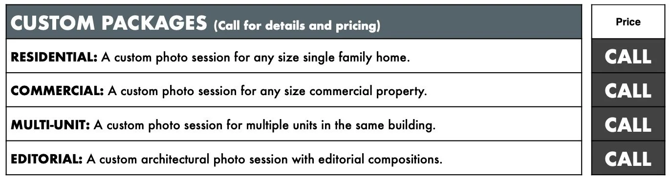 L.A. Real Estate Custom Photography Pricing