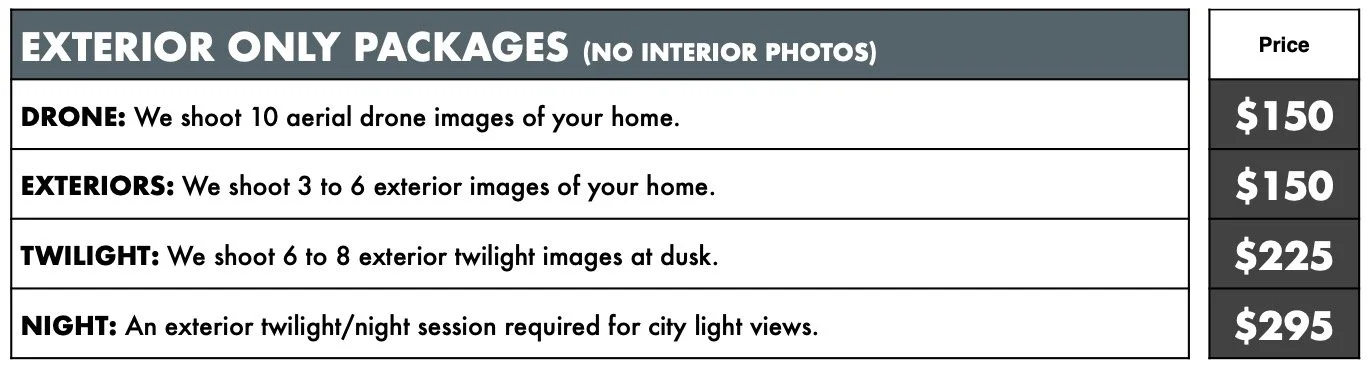 Exterior Photo Pricing