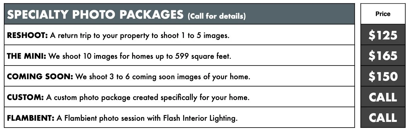 Specialty Photo Pricing