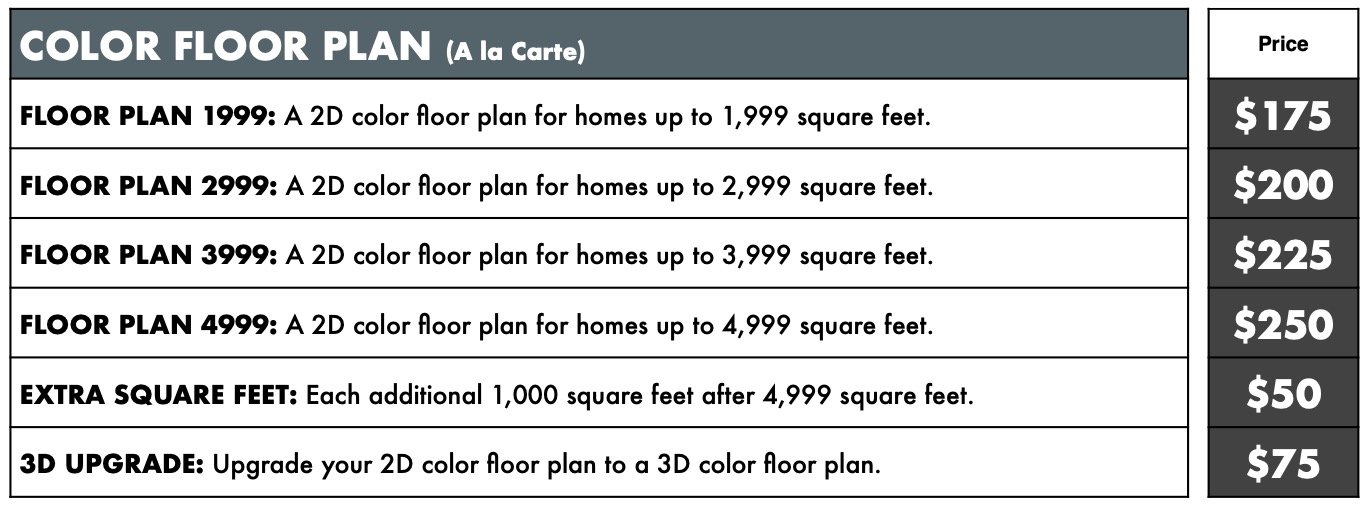 Floor Plan A la Carte Pricing