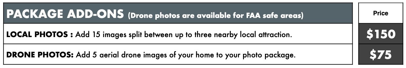 Package Add On Pricing