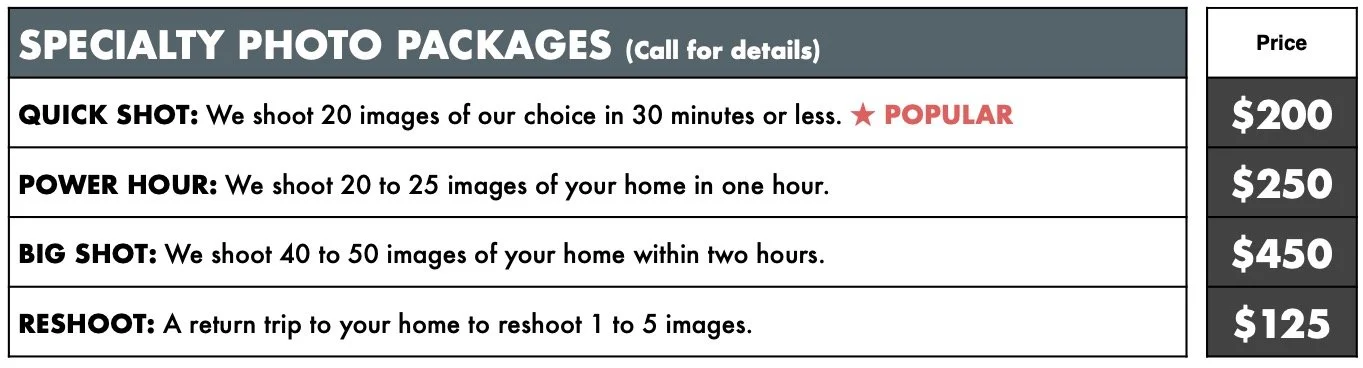 Specialty Photo Pricing