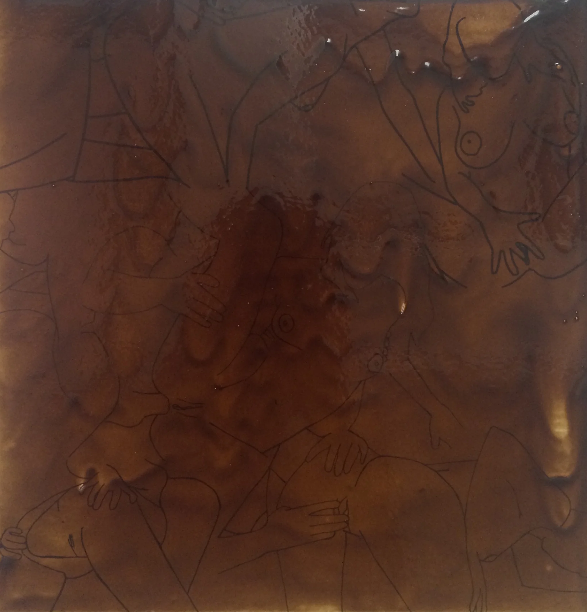 Untitled, 2016, 10x10 in., permanent marker, chocolate syrup, wood.JPG