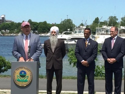 US EPA Regional Administrator Curt Spalding, MyRWA Executive Director EkOngKar Singh Khalsa, Somerville Mayor Joseph Curtatone, US Congressman Michael Capuano