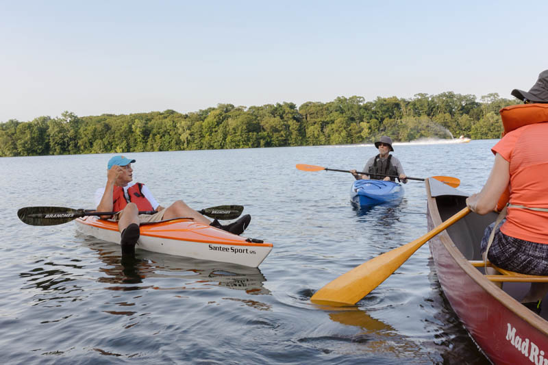 Rick Beinecke, leading a kayak tour on the Lower Mystic Lake. © David Mussina