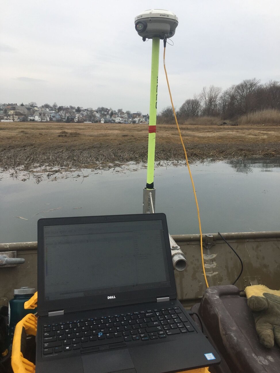   Figures 6-8.  Team mapping bathymetry at Belle Isle.. PC: Ryan Kappel, Woods Hole Group 