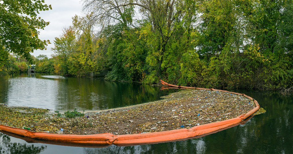 The Trash Boom that was previously in the Malden River