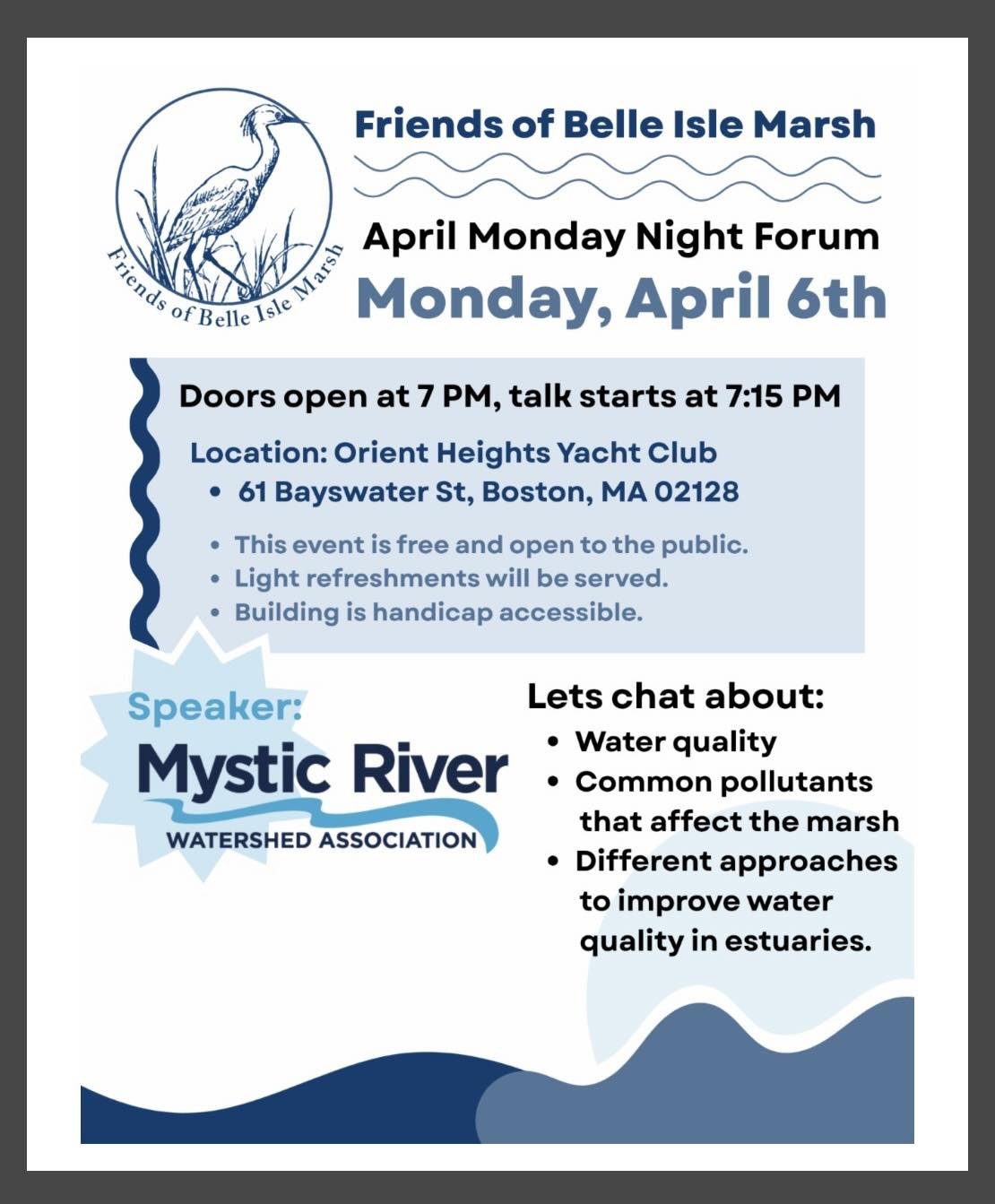 Friends of Belle Isle Marsh April Monday Night Forum
