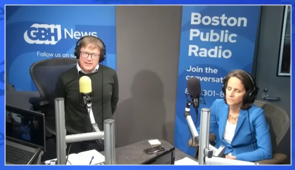 Patrick Herron and Emily Norton on set at GBH news.