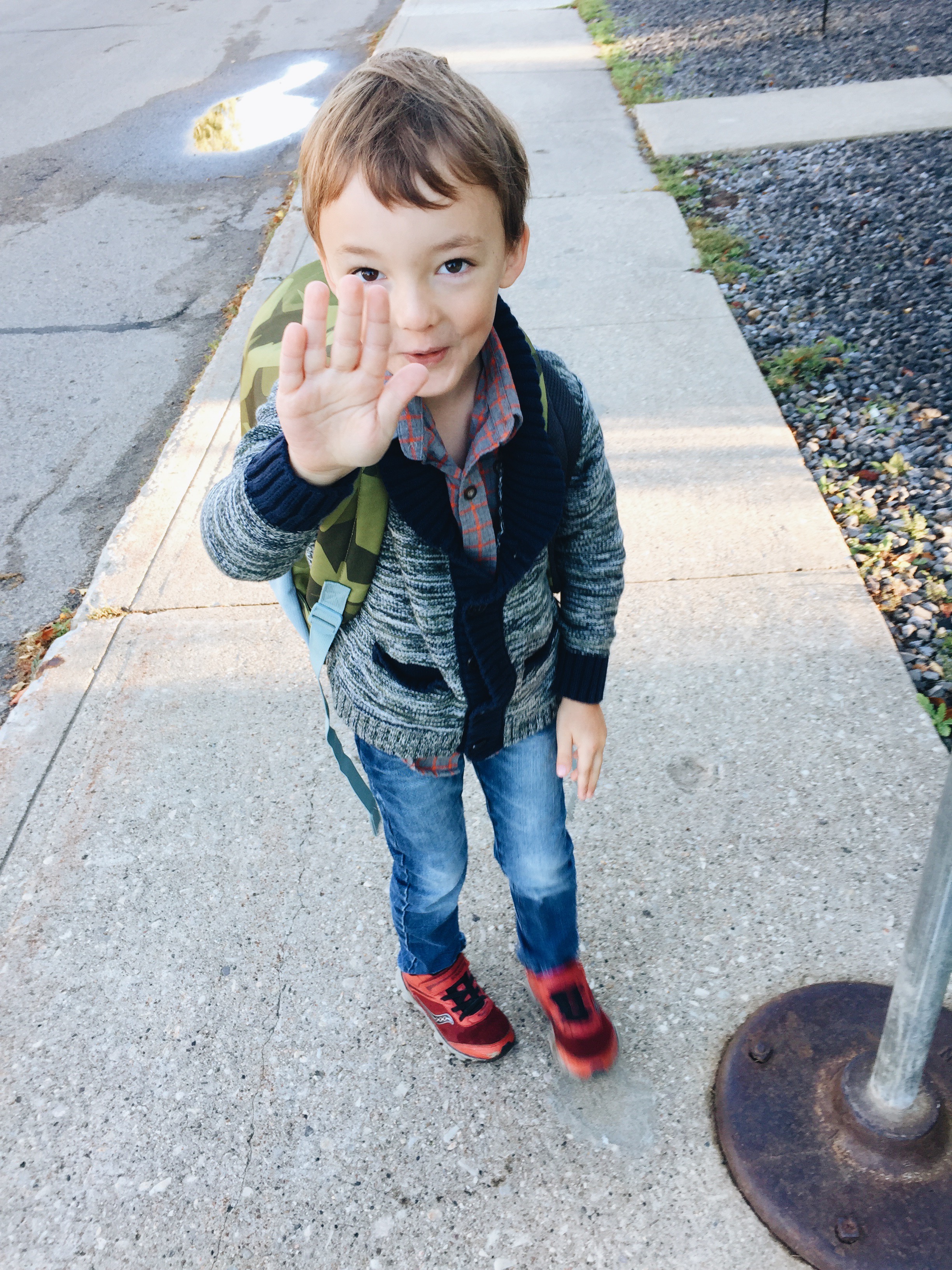 My son saying "No pics mom!" as I try and take an Instagram-worthy shot of him getting on the bus for the first time. 
