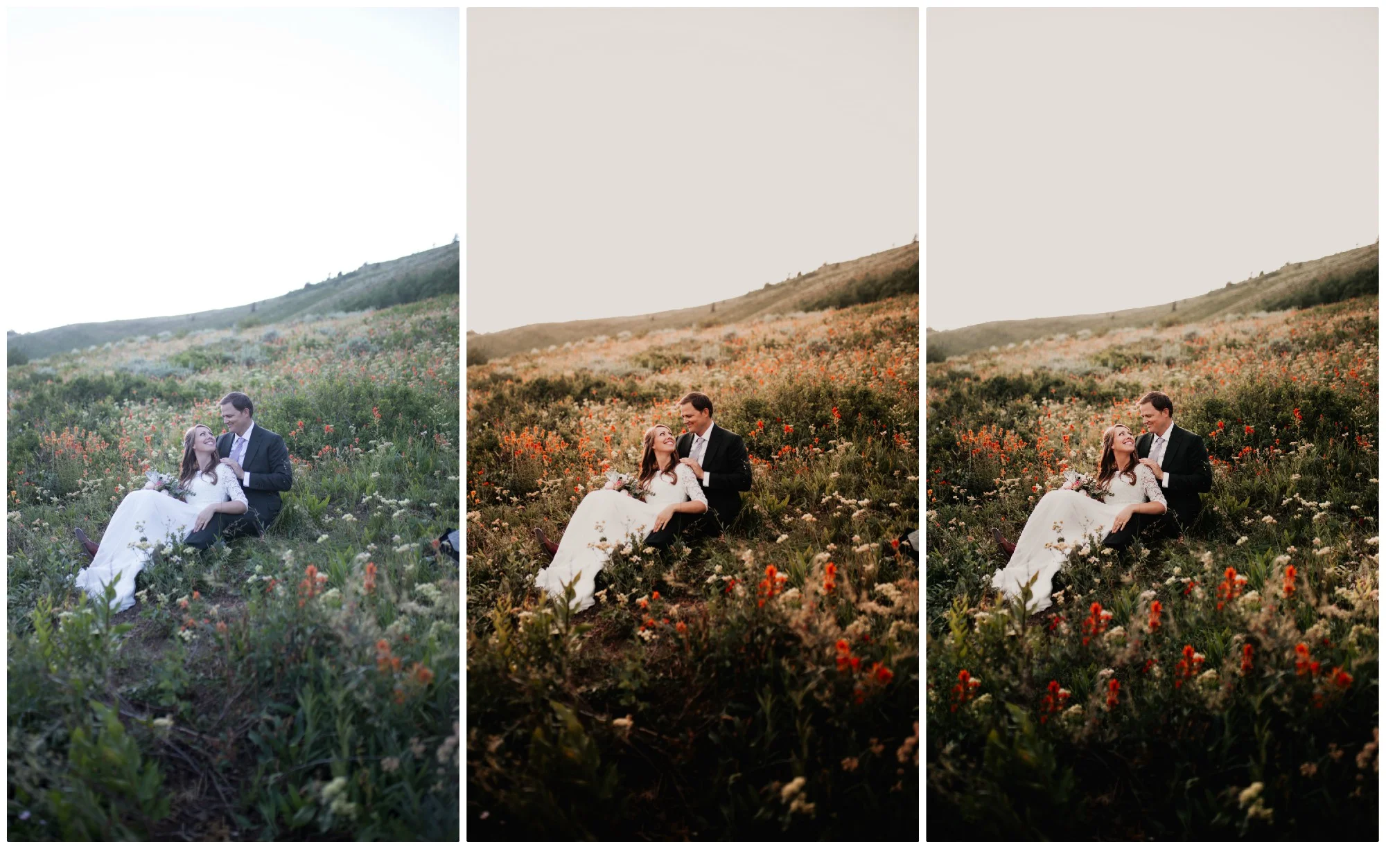 Left: RAW Middle: Color Correcting Right: Custom Color Correcting/Re-touching