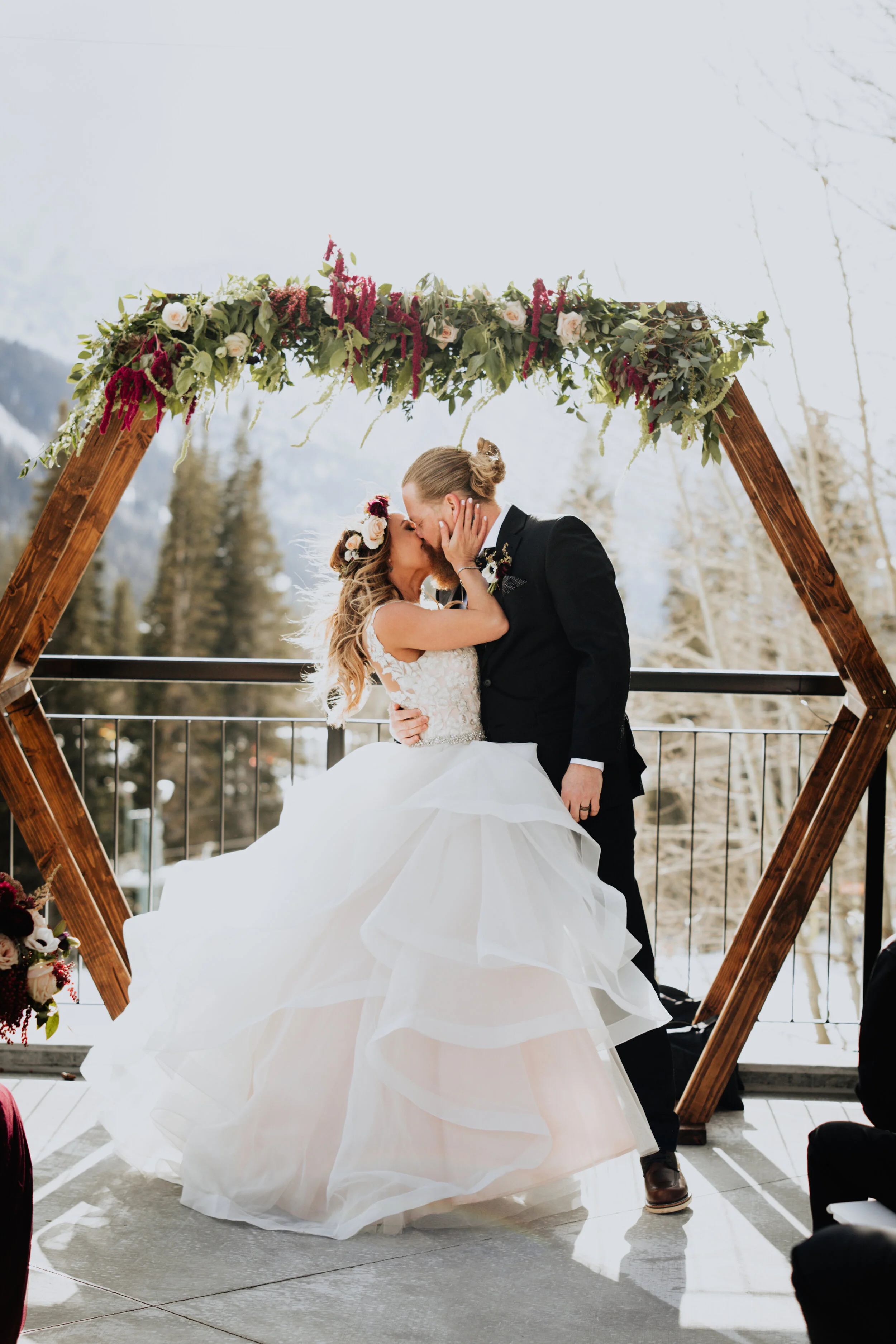 snowbird resort winter wedding first kiss.jpg