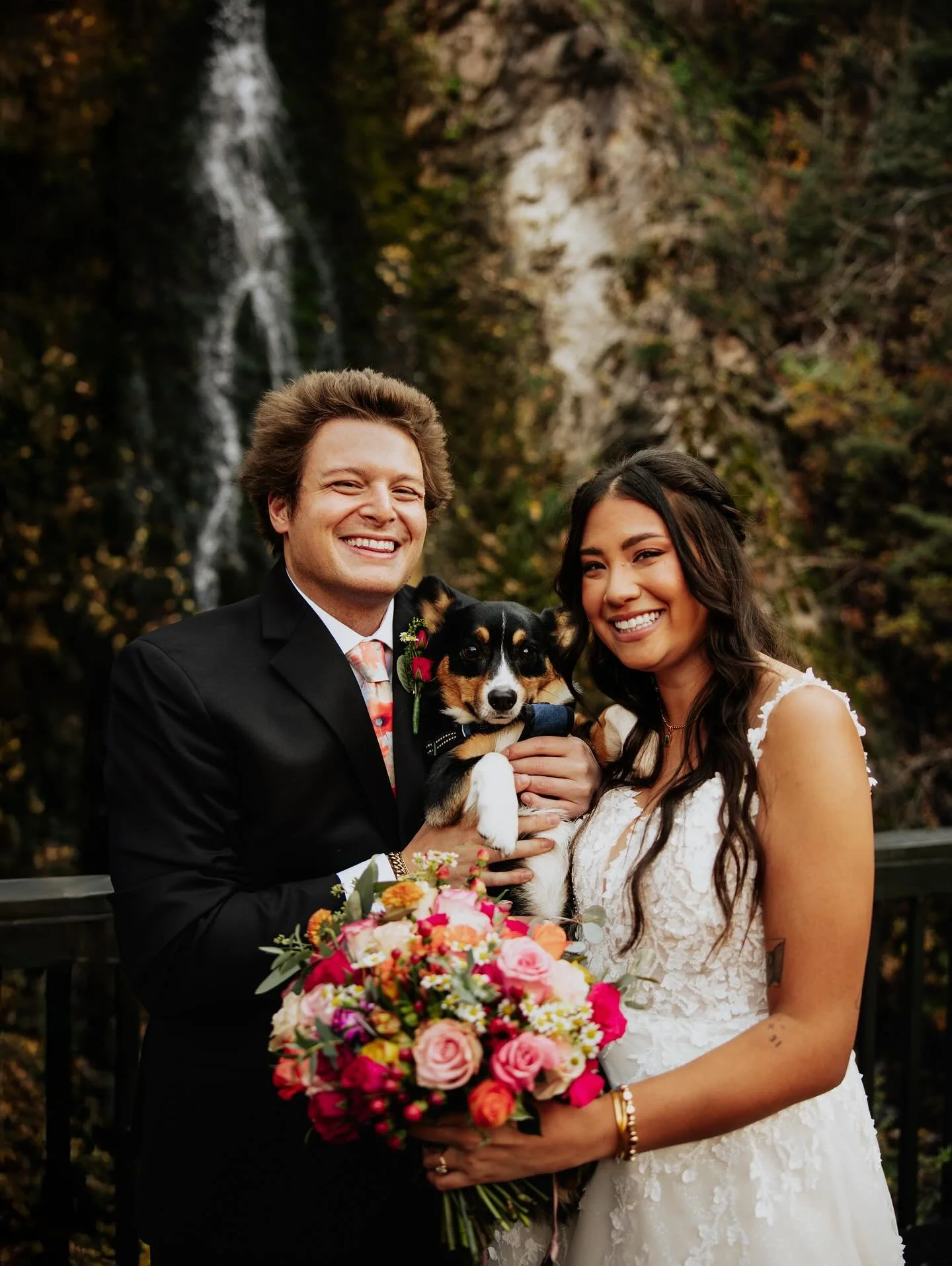 Mr. & Mrs. Annie (+pops🐾)
October 17, 2025 
@loghaven 
@beautywithjocelyn 
@hairbyemmycoop 
@fantasybridalut 
#utahwedding #loghaven #loghavenwedding #fallweddings #utahmountainwedding