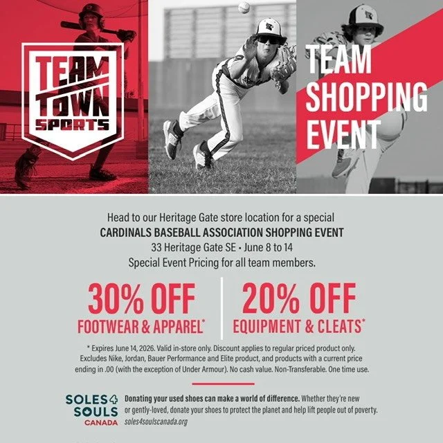 ⚾️ Hey Cardinals Community! ⚾️

Need some new baseball gear for the season?

Head over to Team Town Sports on Heritage from June 8&ndash;14 and take advantage of exclusive Cardinals shopping week discounts for players, families, and friends of the Ca