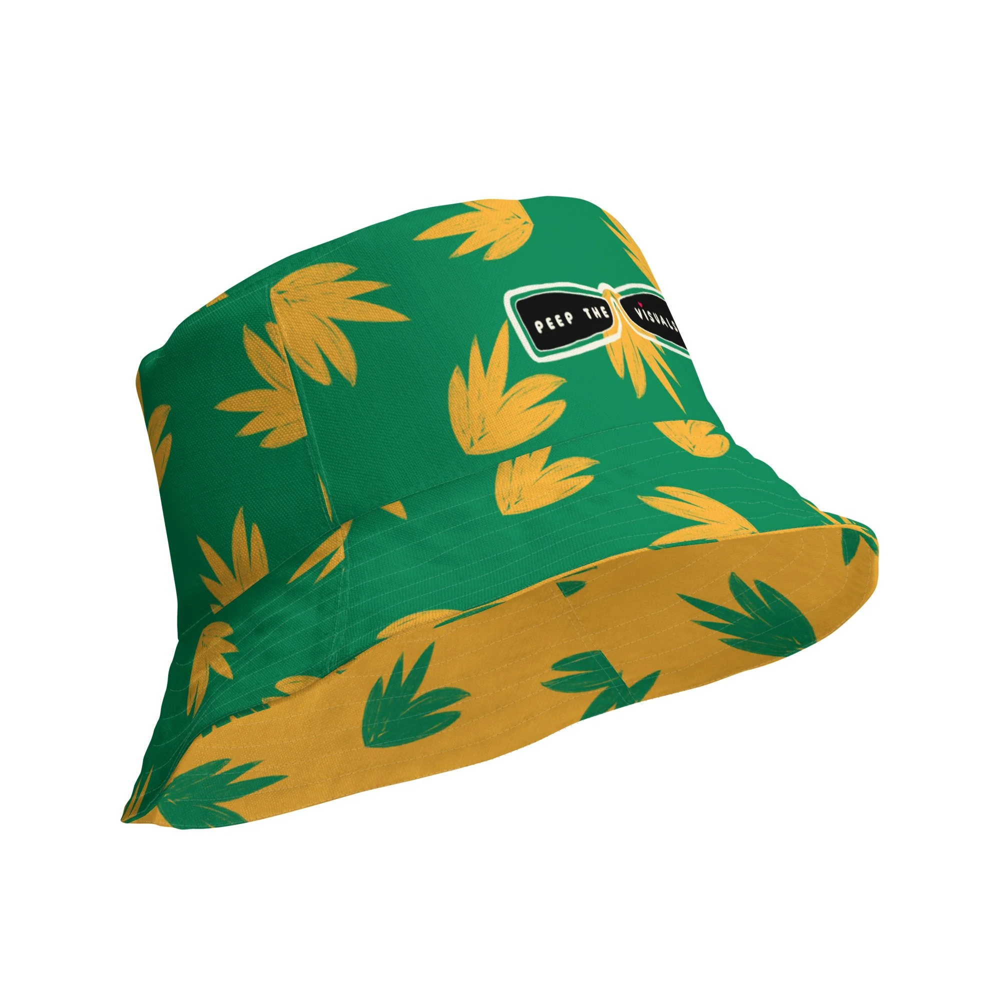 Reversible Bold Floral Bucket Hat: Green & Yellow