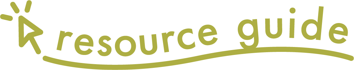 Graphic with the text 'resource guide' in green with a stylized arrow and underline.