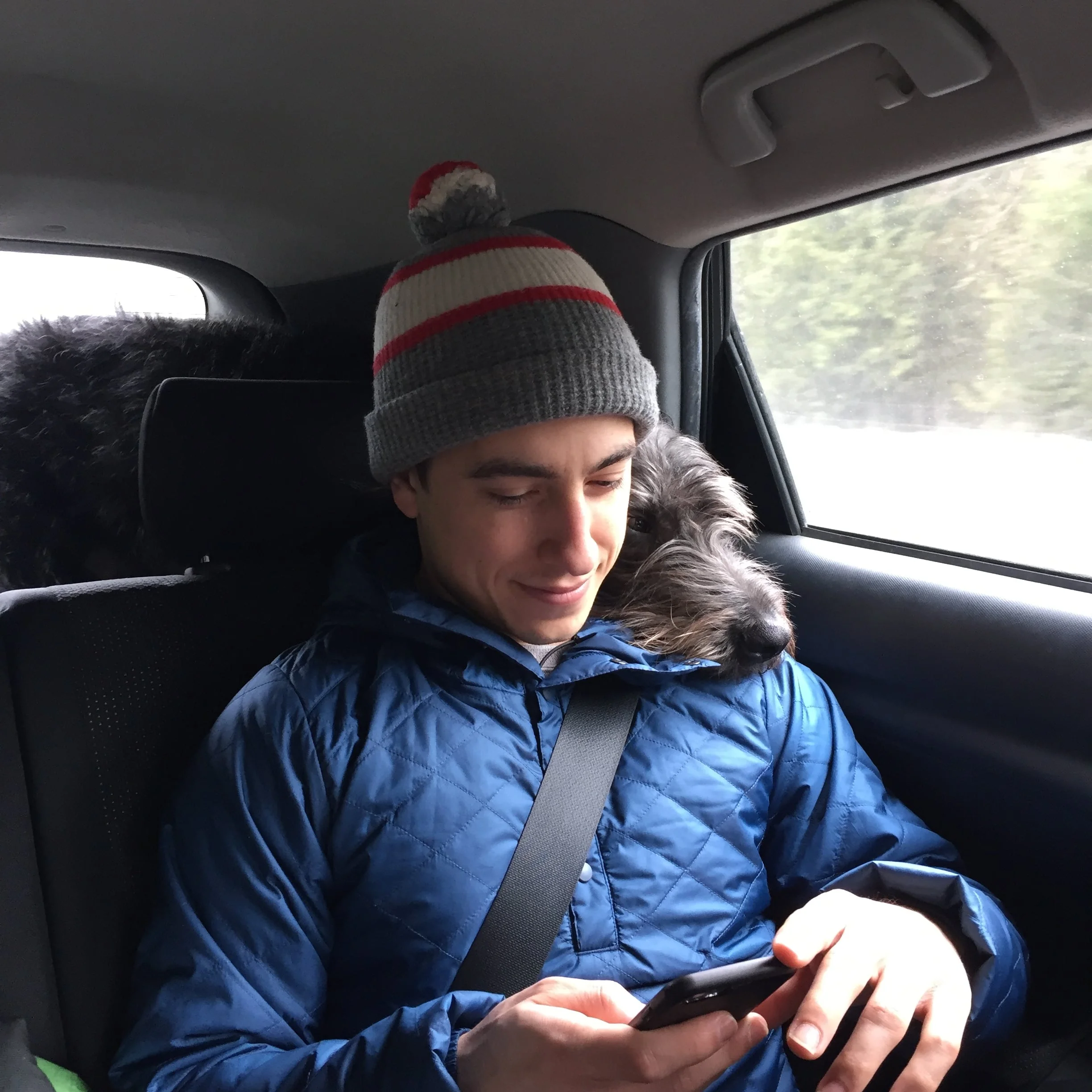 Beau and I went snowshoeing with Barrett and Nicole this past weekend. Walter was quite taken with Barrett.