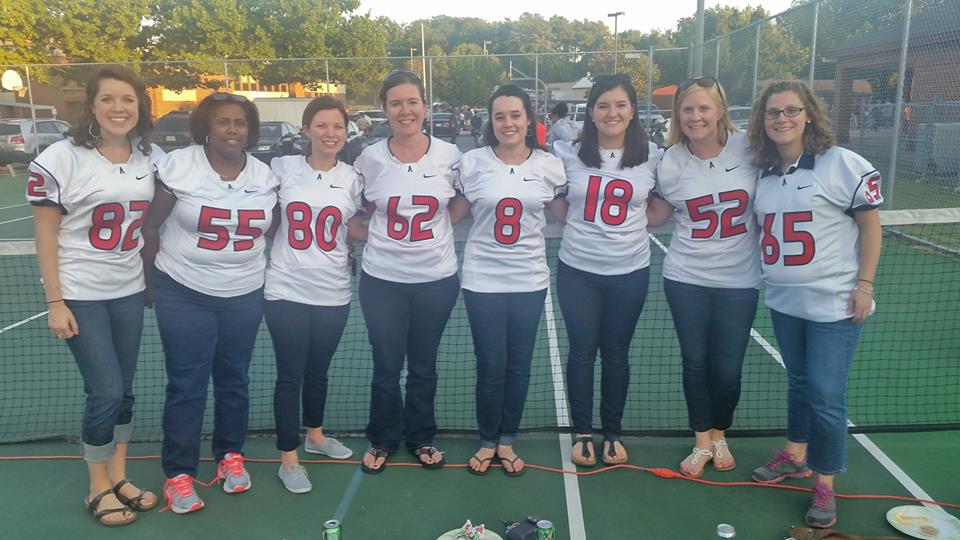 Jess (again on the left...that must be her good side!) with colleagues/teacher-friends at Albemarle High School