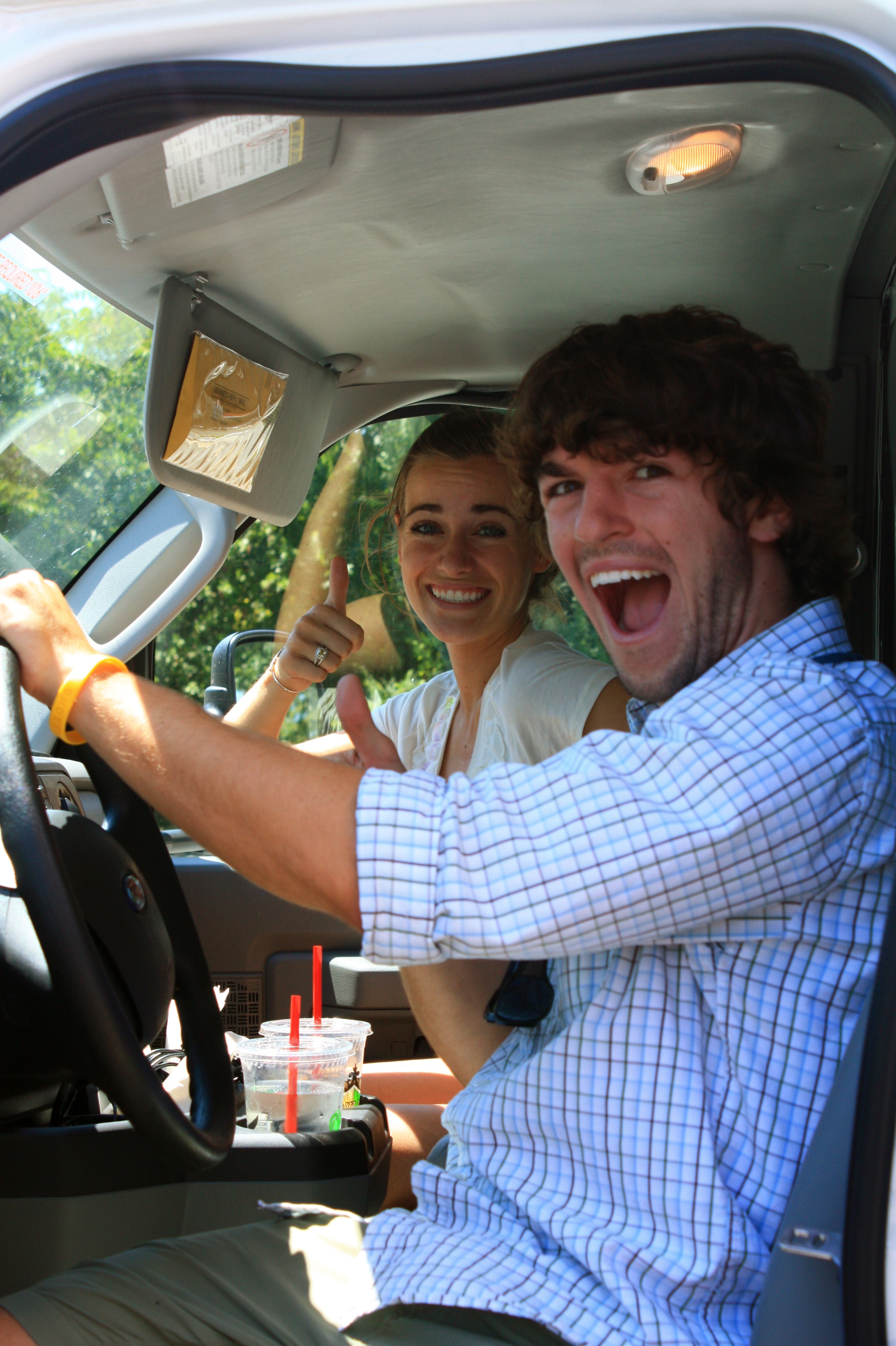 The classic "driving the moving van" photo