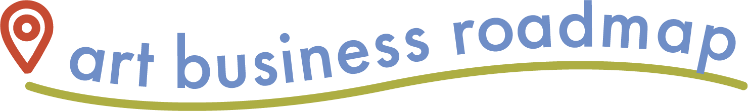 Text that says 'art', 'business', 'roadmap' in stylized letters with a location pin icon and a curved line underneath.