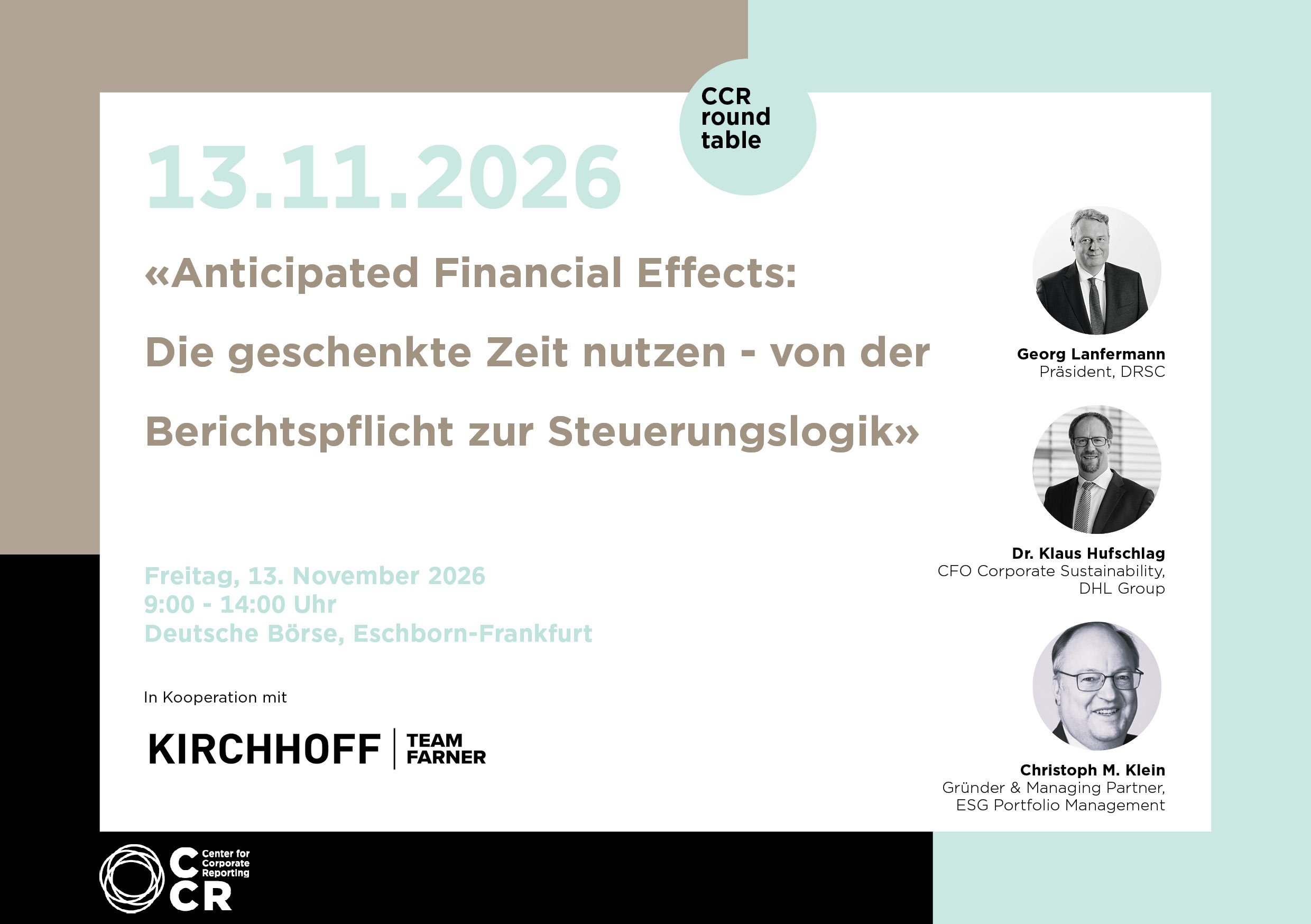 CCR Roundtable «Anticipated Financial Effects: Die geschenkte Zeit nutzen – von der Berichtspflicht zur Steuerungslogik»