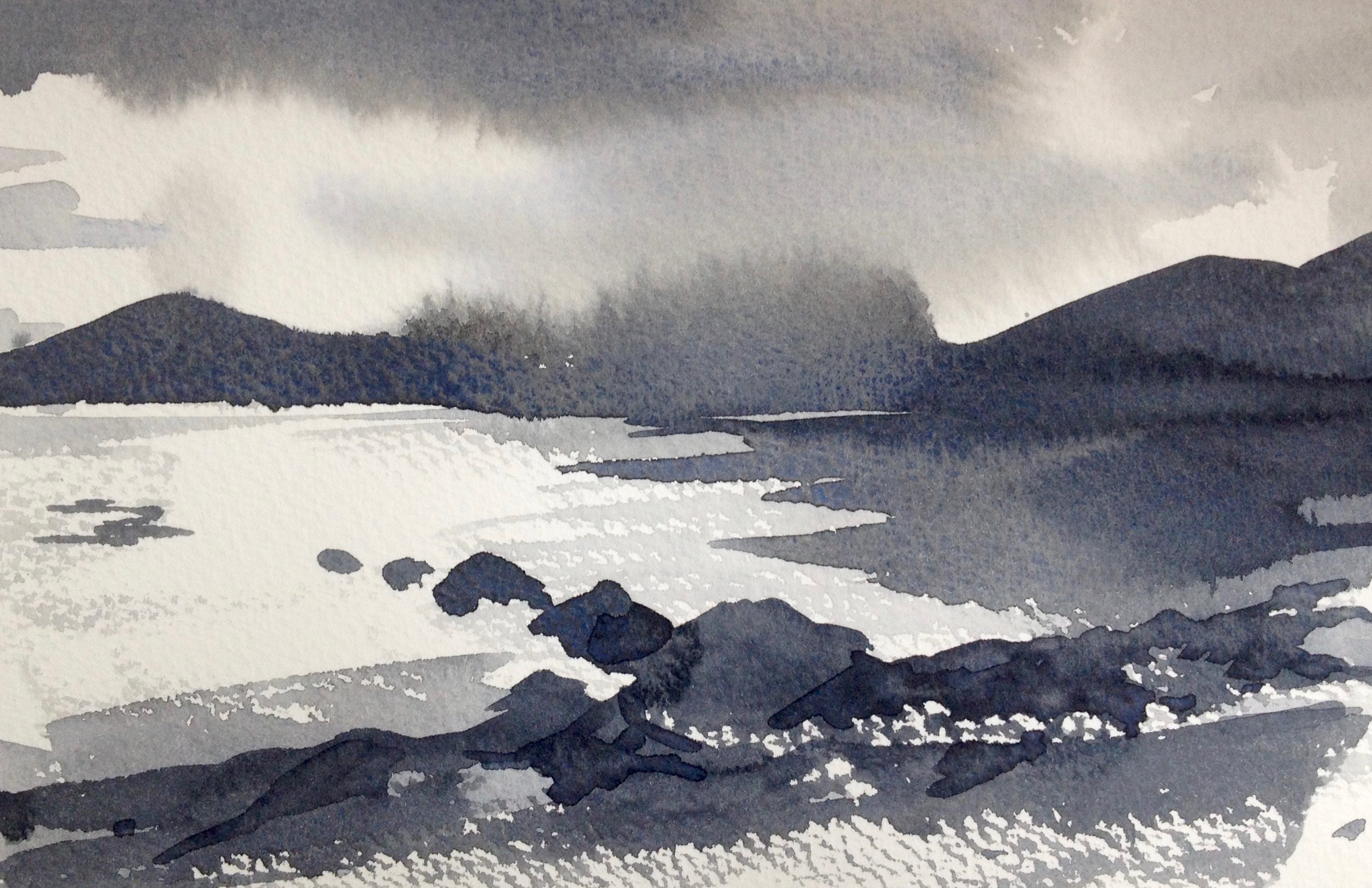 Demonstrating tones at watercolour workshop