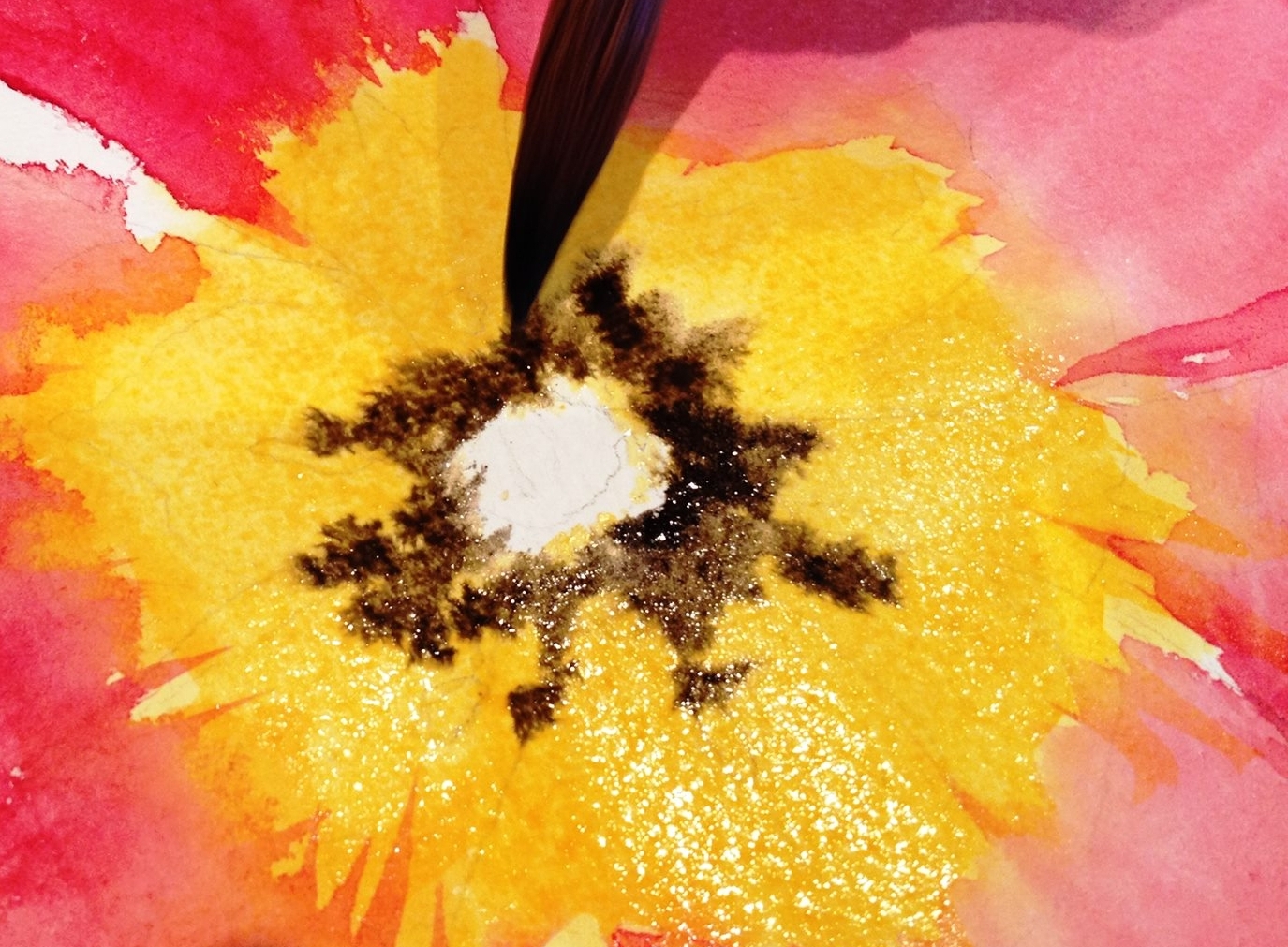 Watercolour workshop - wet in wet flowers by student