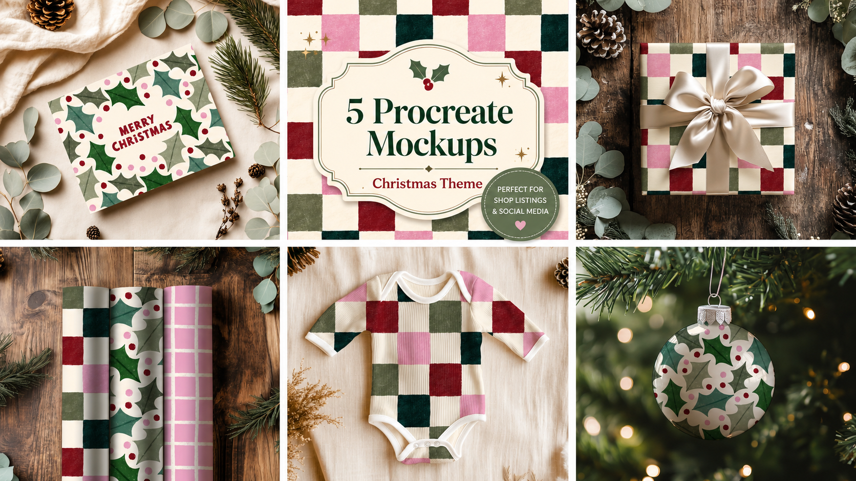 5 Procreate Mockups - Christmas Theme