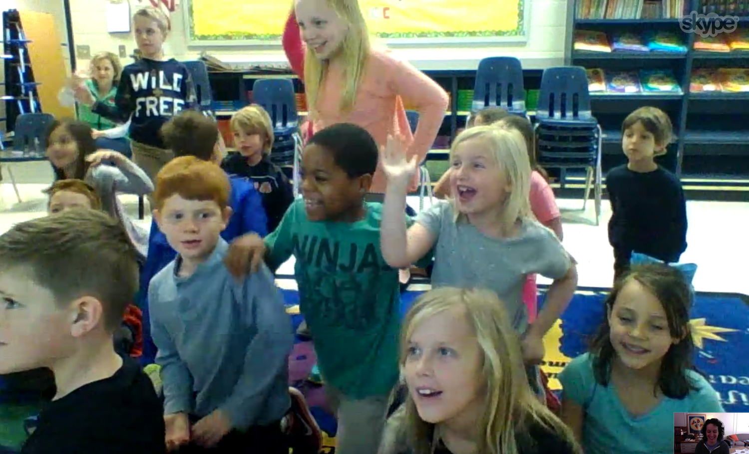 The goodbyes after Skype sessions can be extensive—everyone wants their chance to be on camera. Here are some enthusiastic students signing off from Sweet Apple Elementary in Roswell, GA.