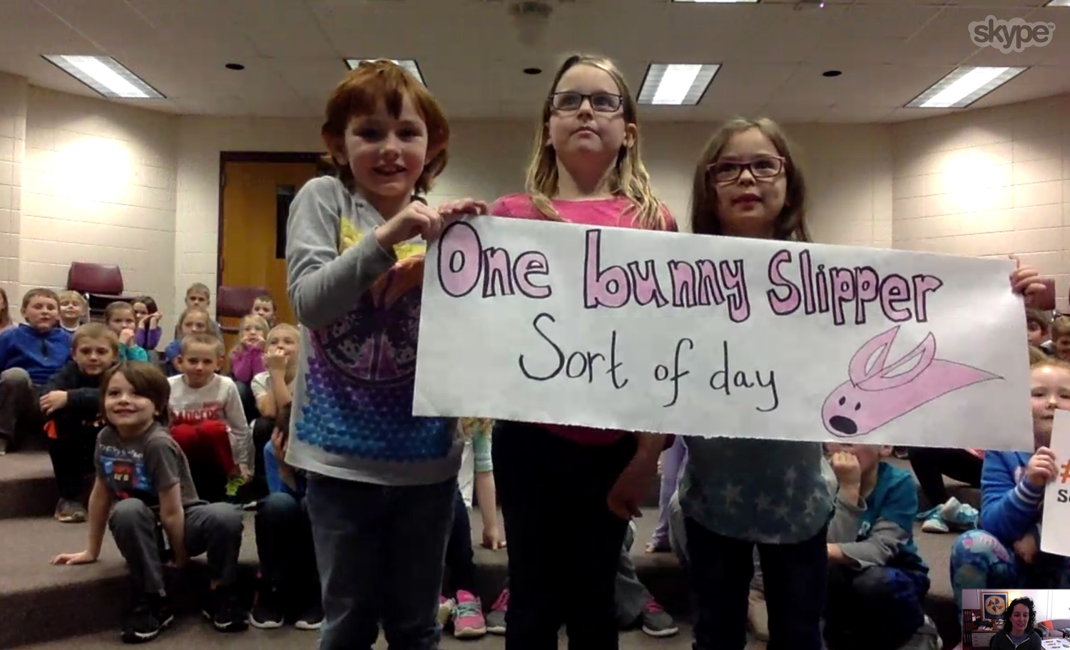 The students of West Salem Elementary in West Salem, WI made this wonderful sign using art from The Wrong Side of the Bed with which to greet me!