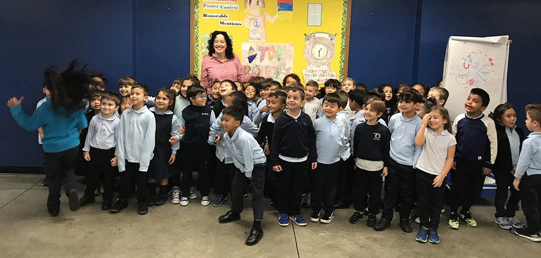 Reading and drawing with the students of the Hellenic Classic Charter School, Brooklyn, NY