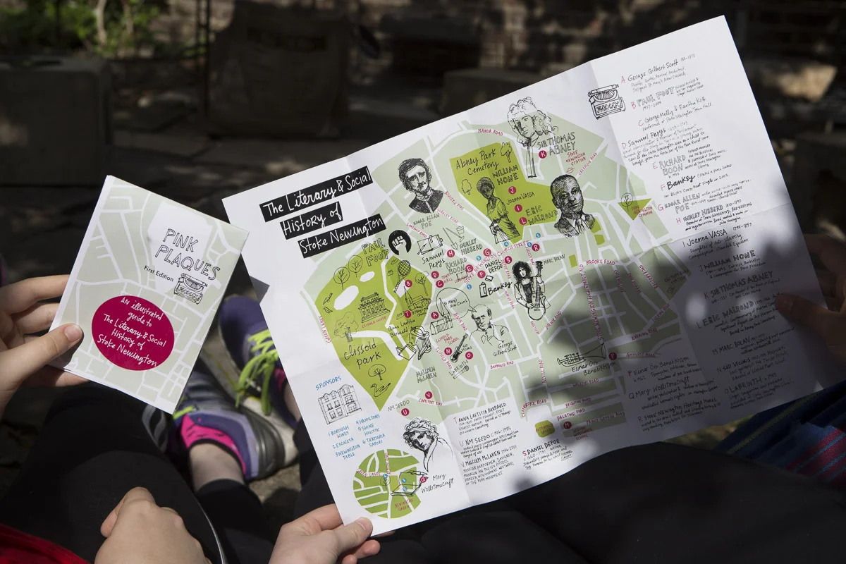 Illustrated guide to the literary and social history of Stoke Newington, produced for the Stoke Newington Literary Festival, June 2016