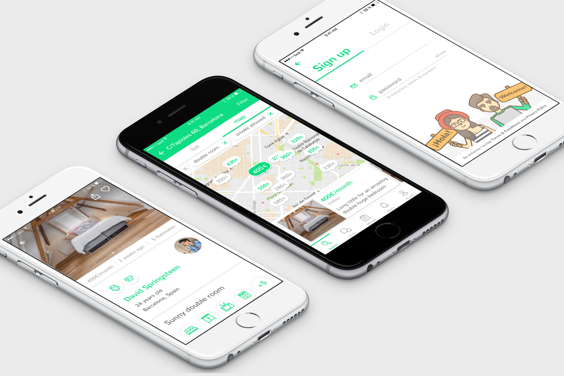 Diferent screens of the app