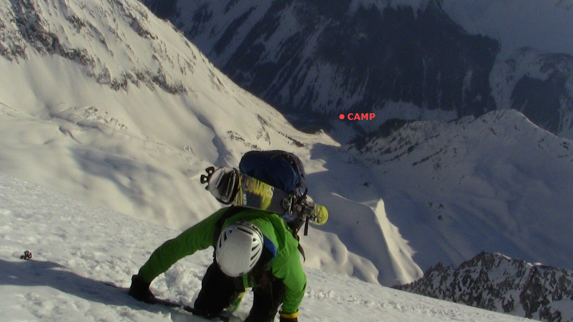 Camp, 7000 feet below