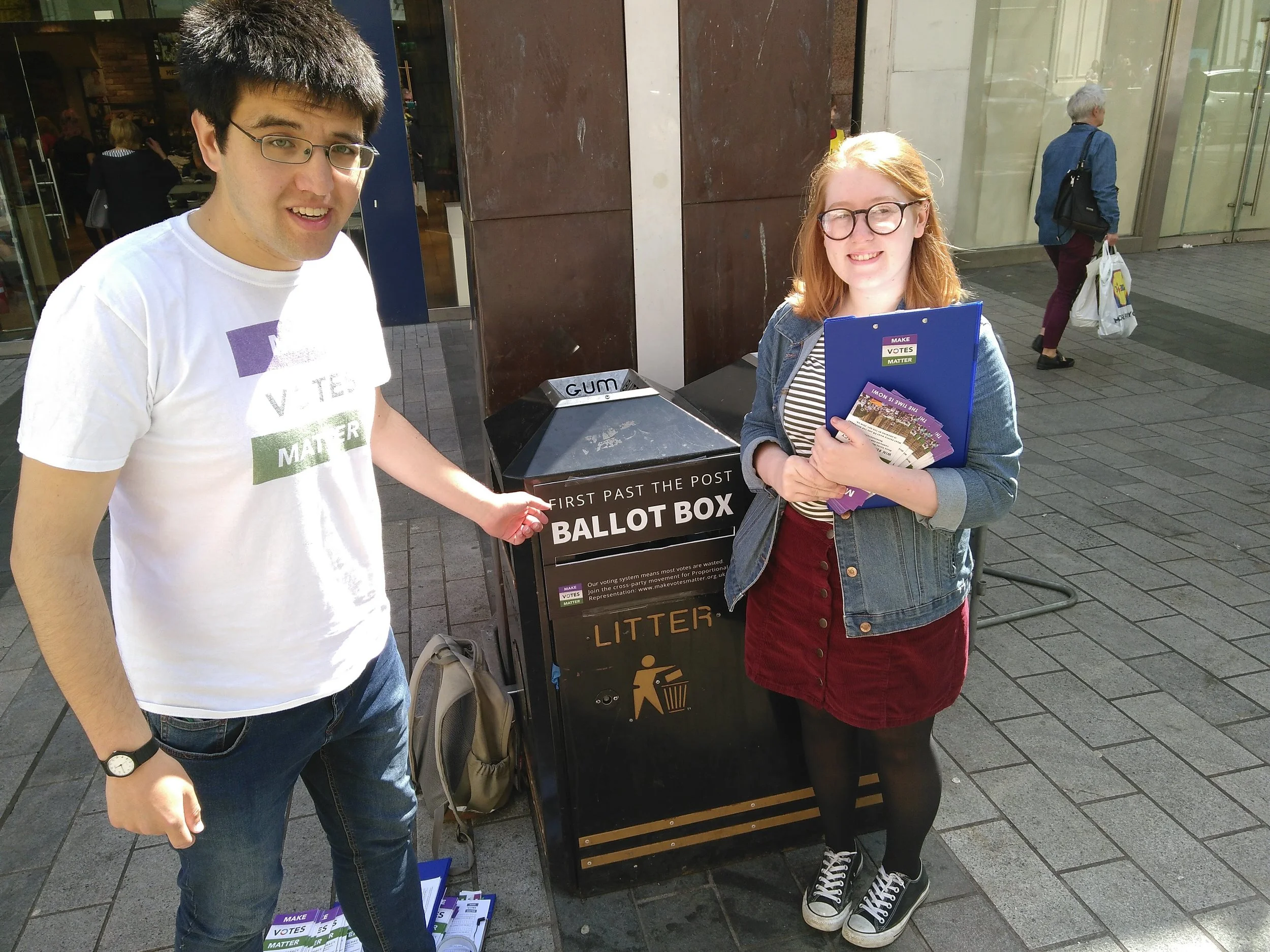 Cormac Manning and Rebecca McMinn campaigning in Belfast