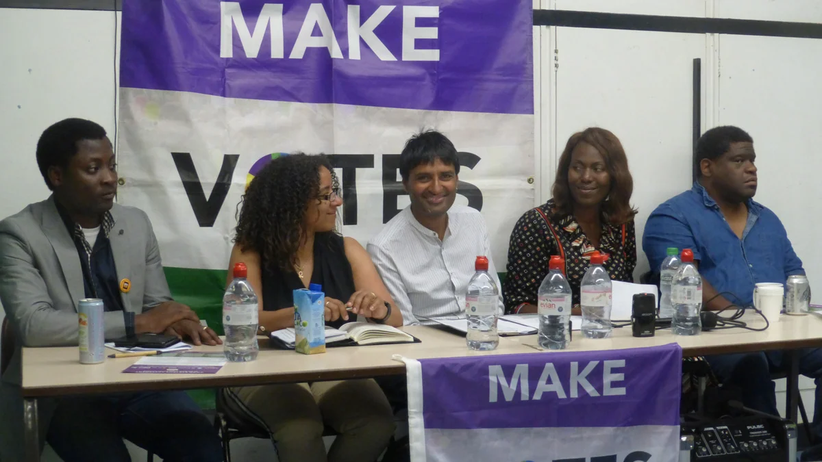 Surrinder Chera, centre, with panelists at the Black Votes Matter event in London