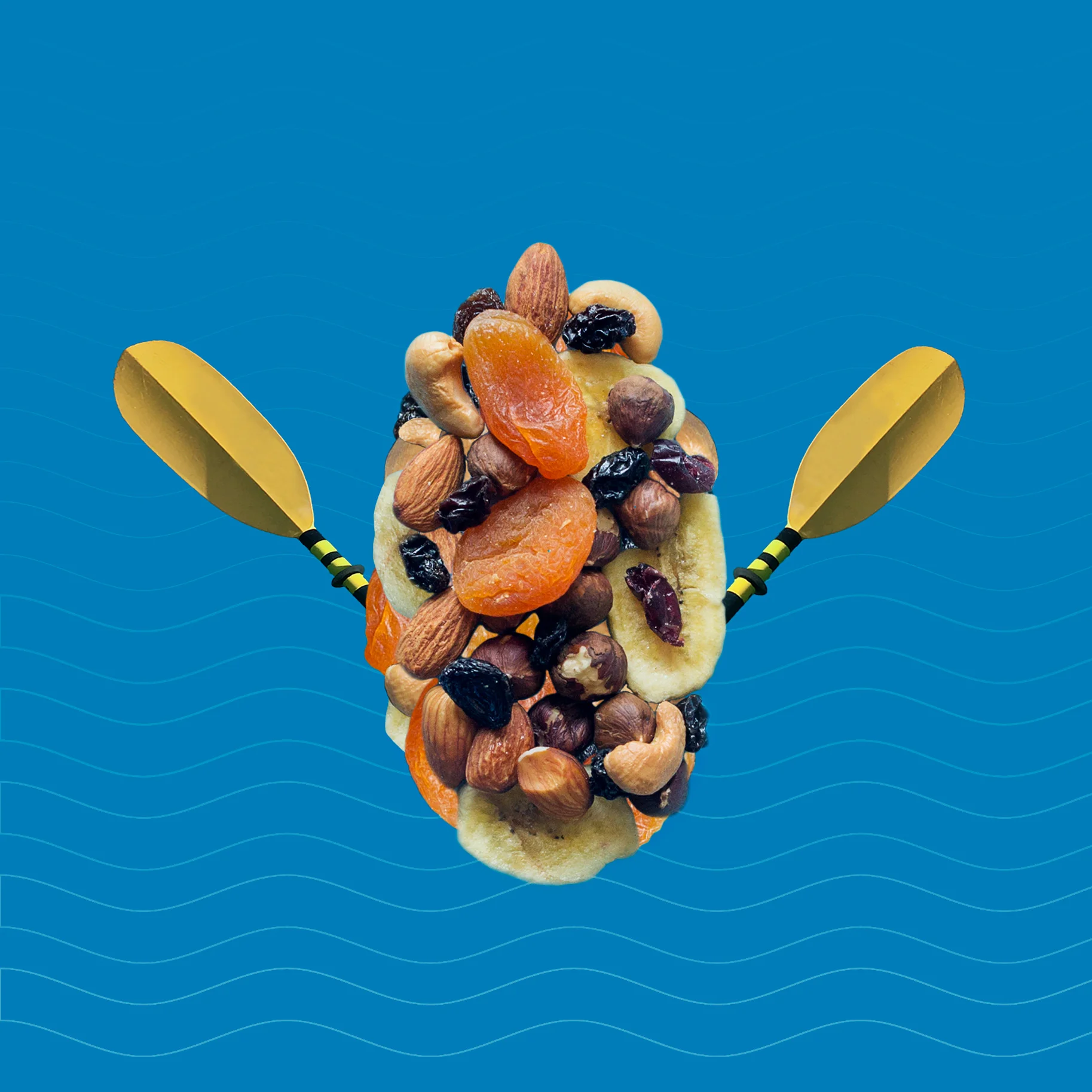A photo composite I made for Nutbox.com, using wave lines and oars originally sourced from Google Images