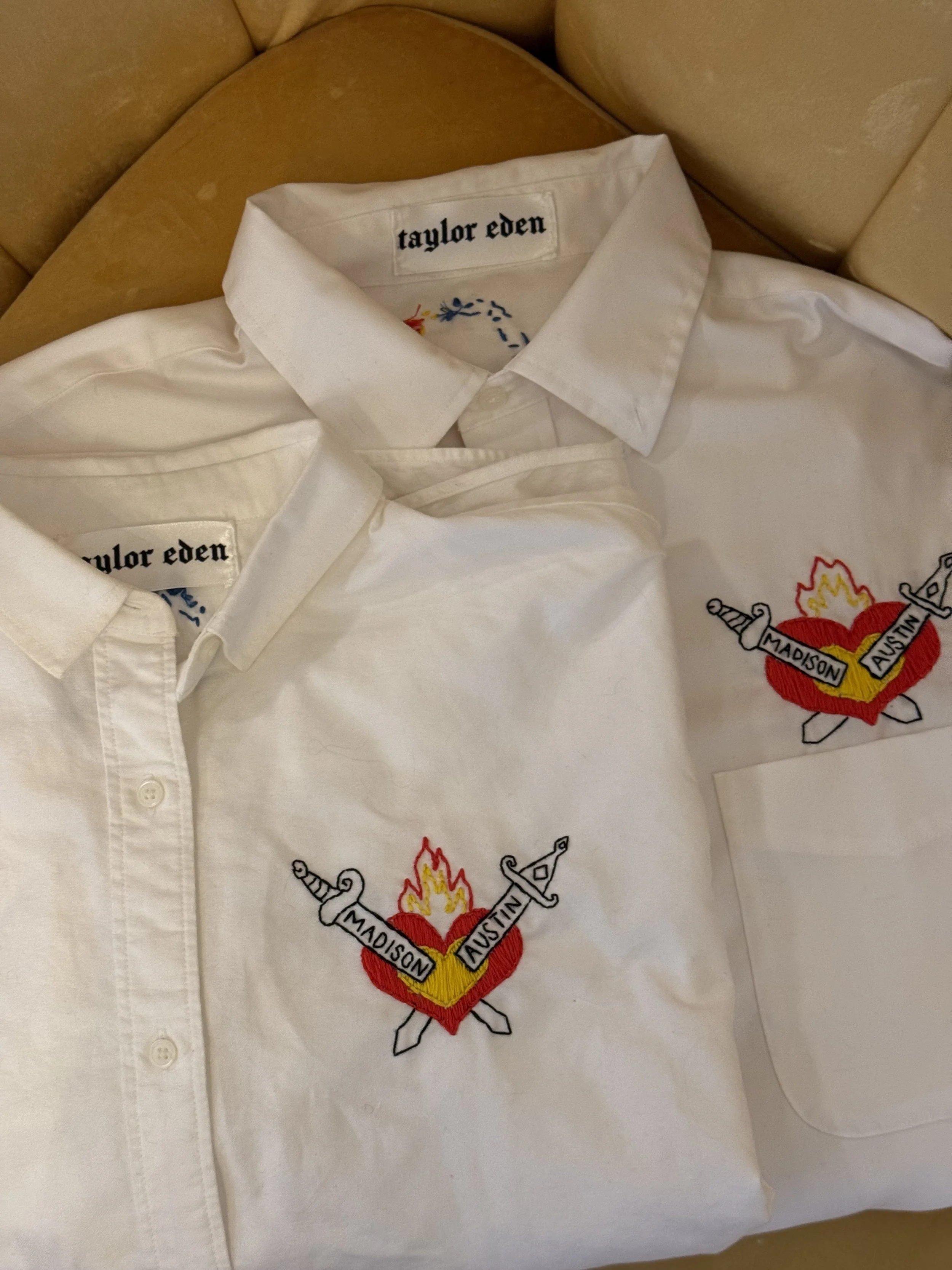 Taylor Eden hand embroidered bridal getting ready shirt