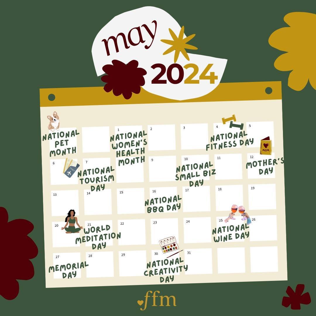 Fabulous, fabulous May 🌸 My birthday month, the true start of consistent, sunny spring, and 31 days filled with wonderful things to celebrate. 🥰  Bookmark these for all the content planning!