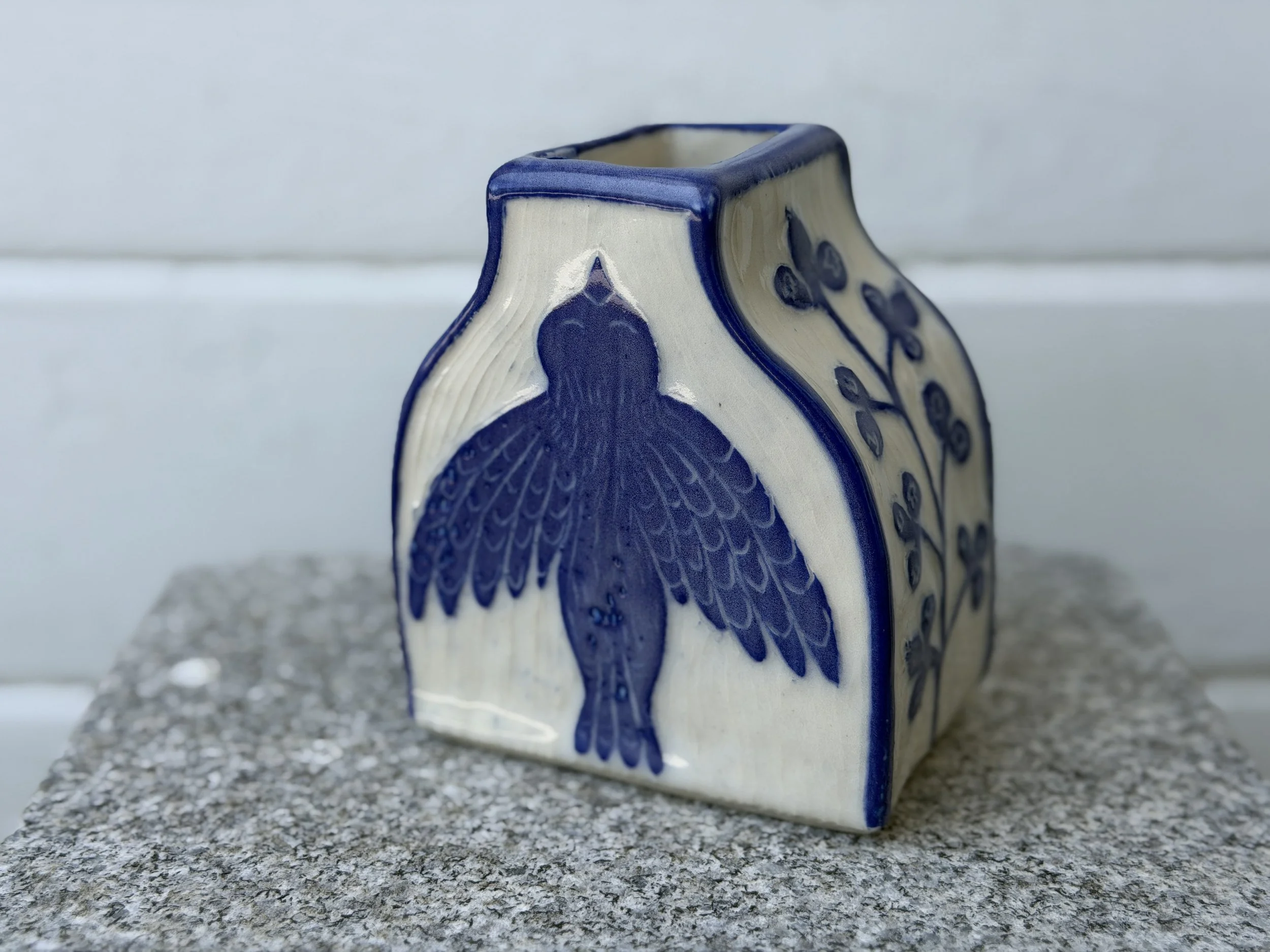 The Casey Vase: Bird and Blueberries