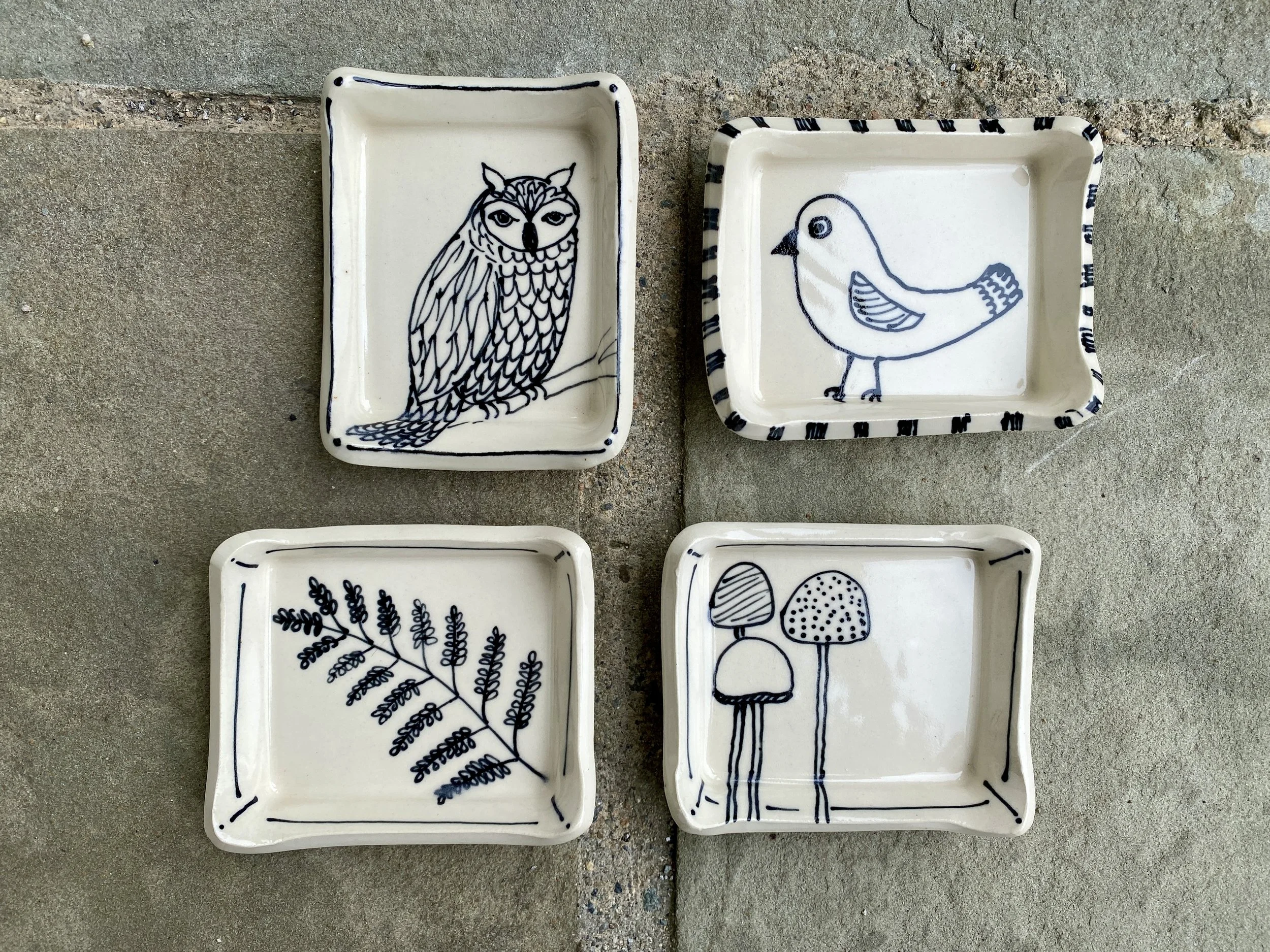 Folk Art Hand Painted Trinket Dishes