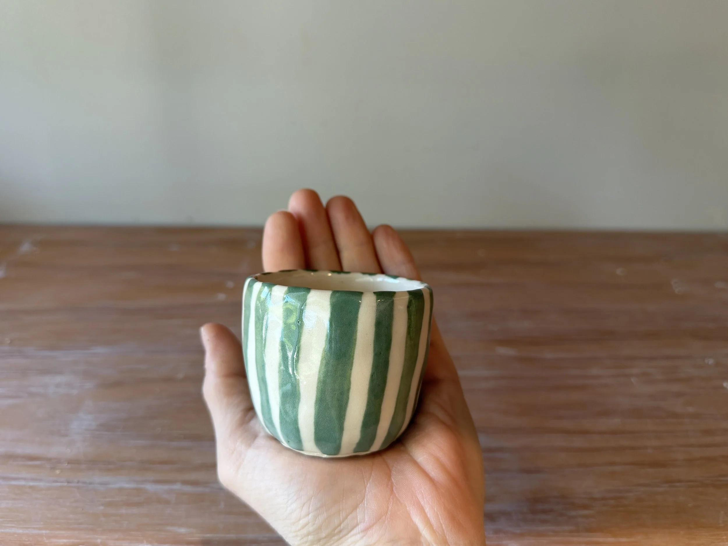 Pinch Pot style Sipping Cup Green Stripe