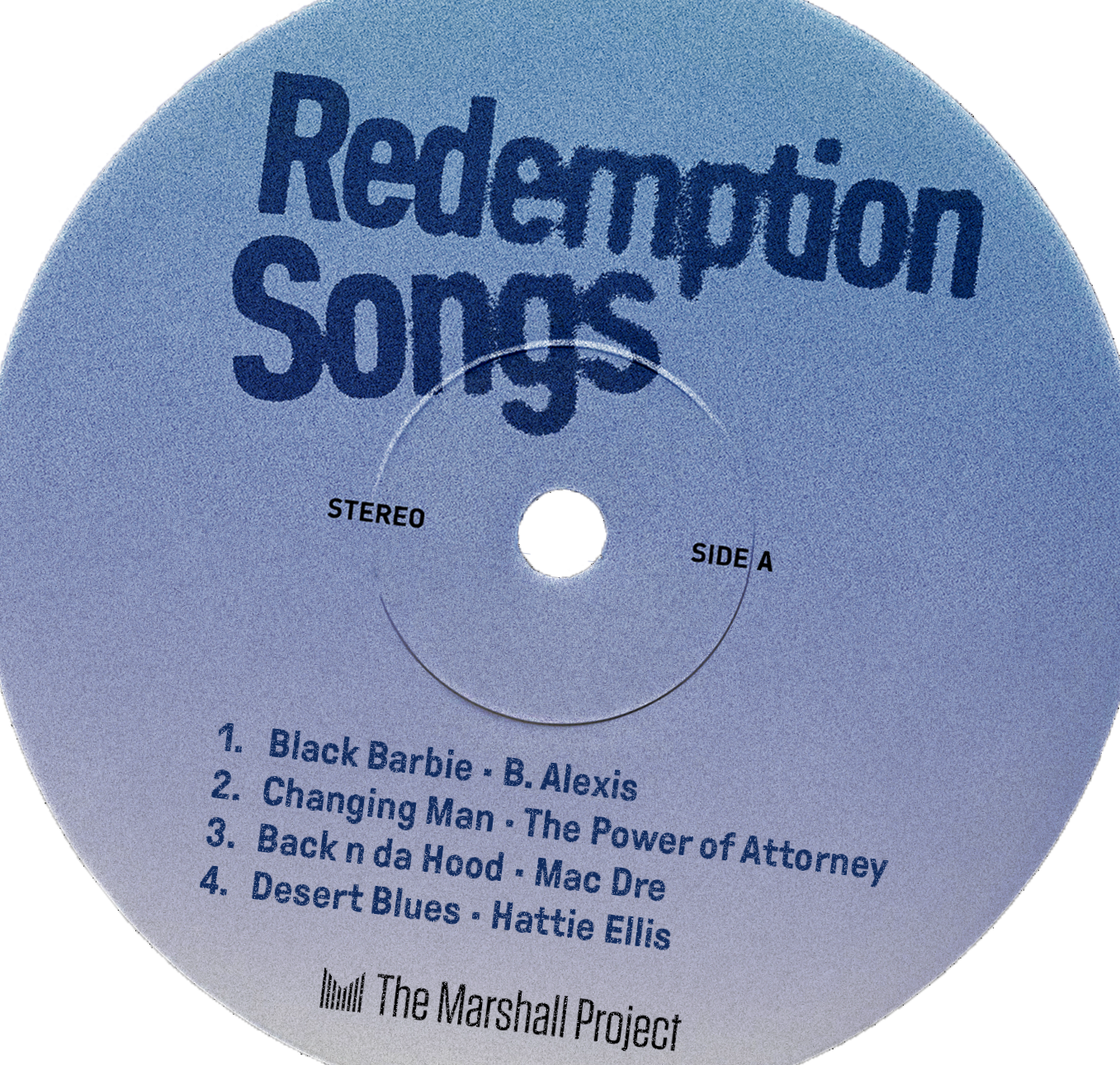 A blue CD that reads "Redemption Songs"