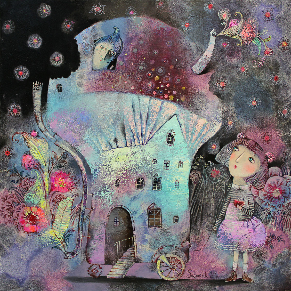 Big Mushroom. Alice in Wonderland.2016. 31.5 x 31.5 in (80x80cm). Oil on canvas