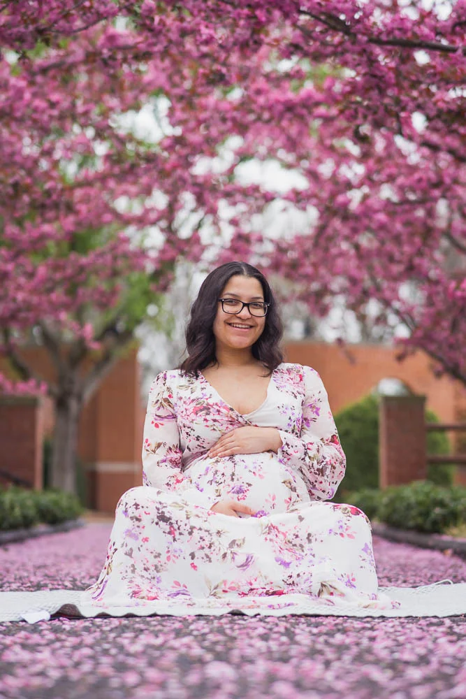 A beautiful portrait of an expecting mother during her maternity photography session in a St. Louis park. 