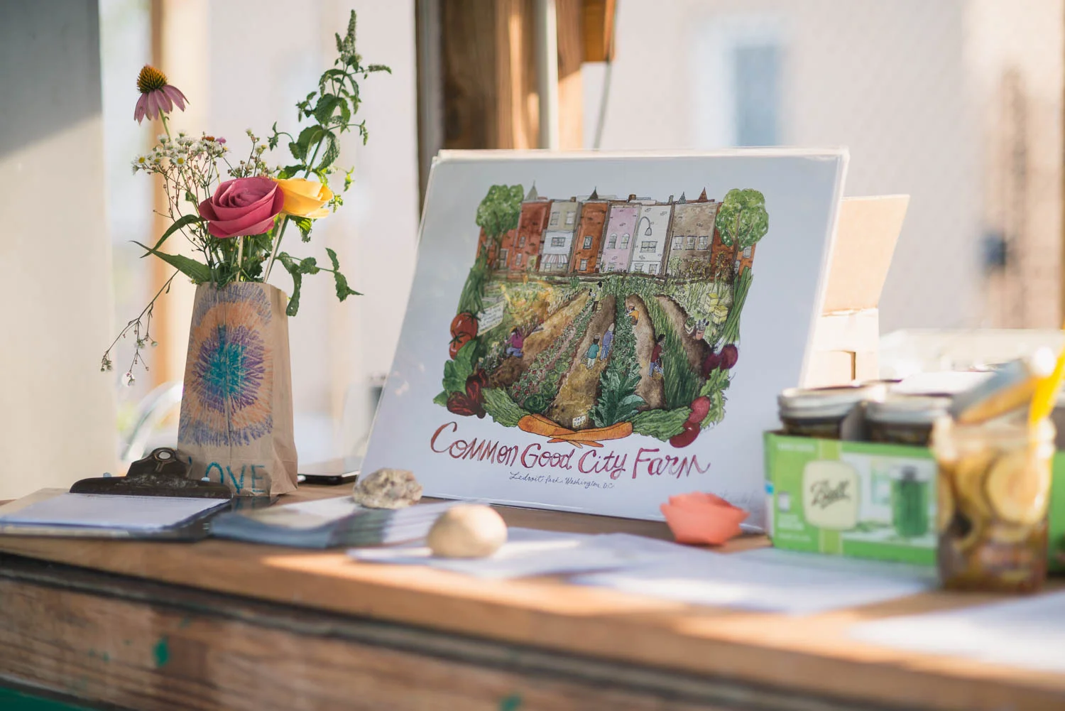 A children's book on display during a family night at Common Good City Farm, located in the LeDroit Park neighborhood of Washington, DC's northwest quadrant.