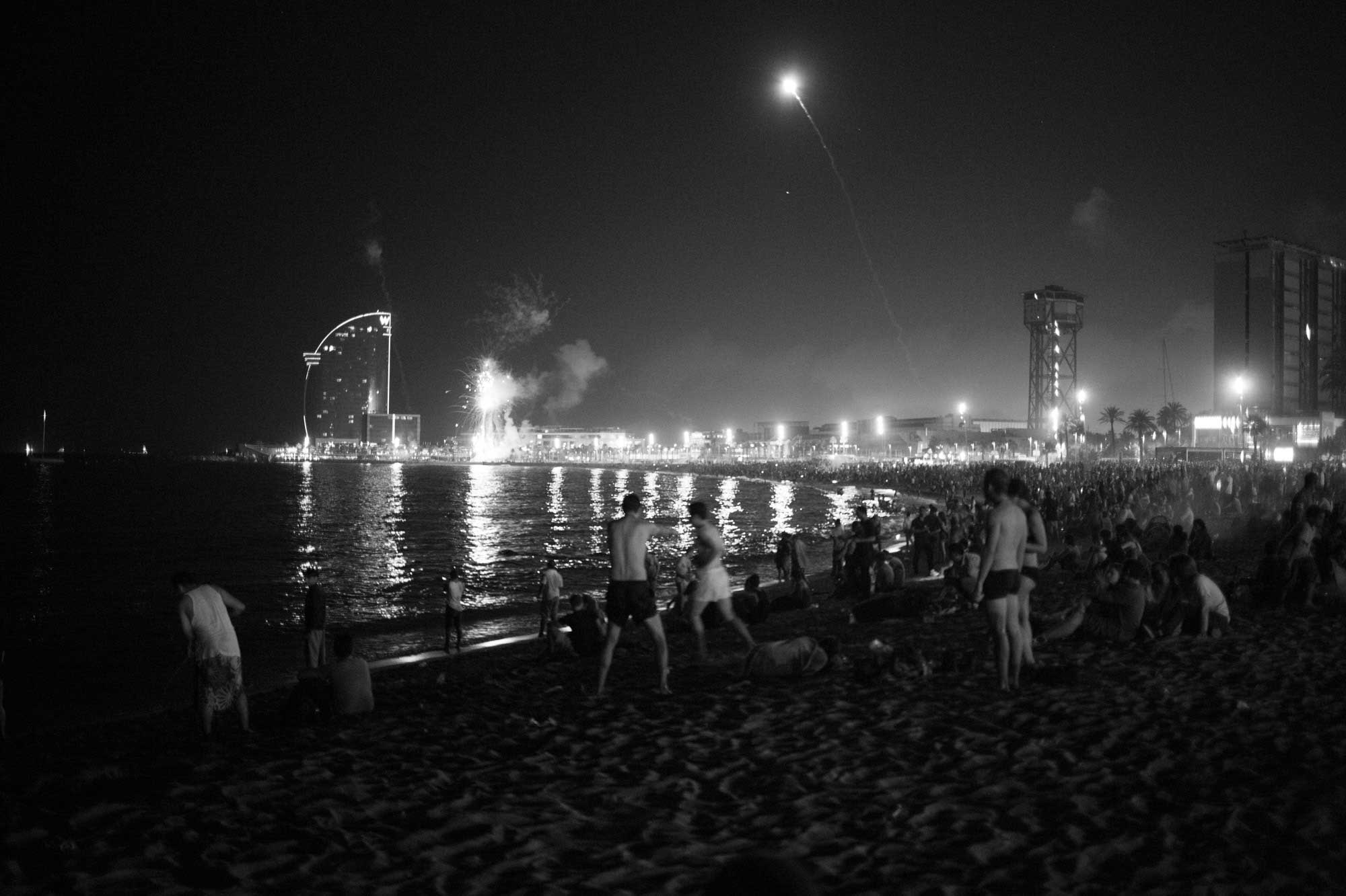 2014 — Barceloneta Beach around midnight on the summer solstice celebration of Sant Joan