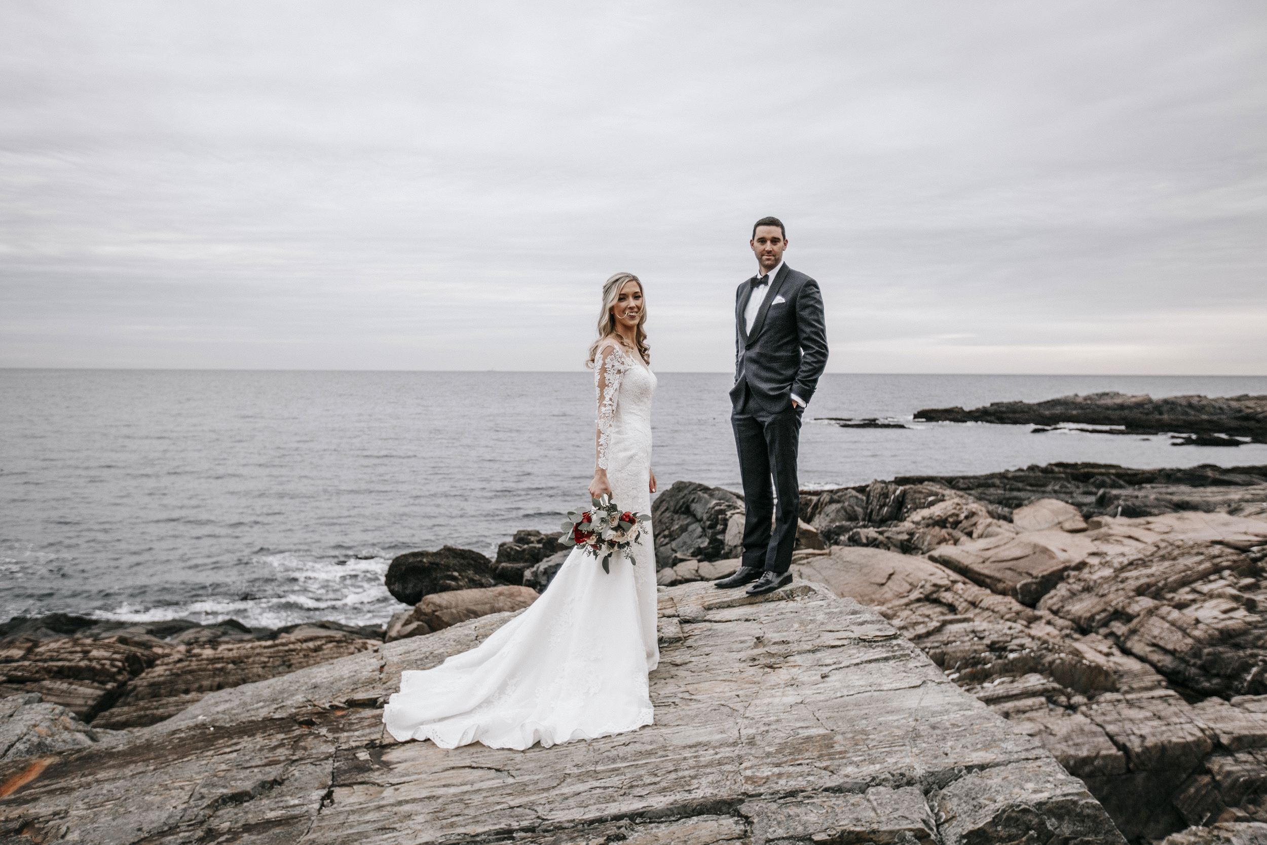 A bride and groom at Cliff House, Maine