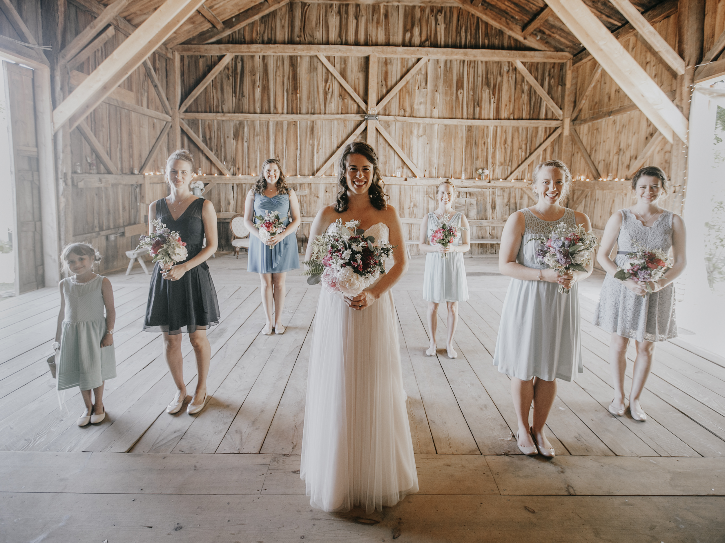 bridal party in the barn, Broadturn Farm
